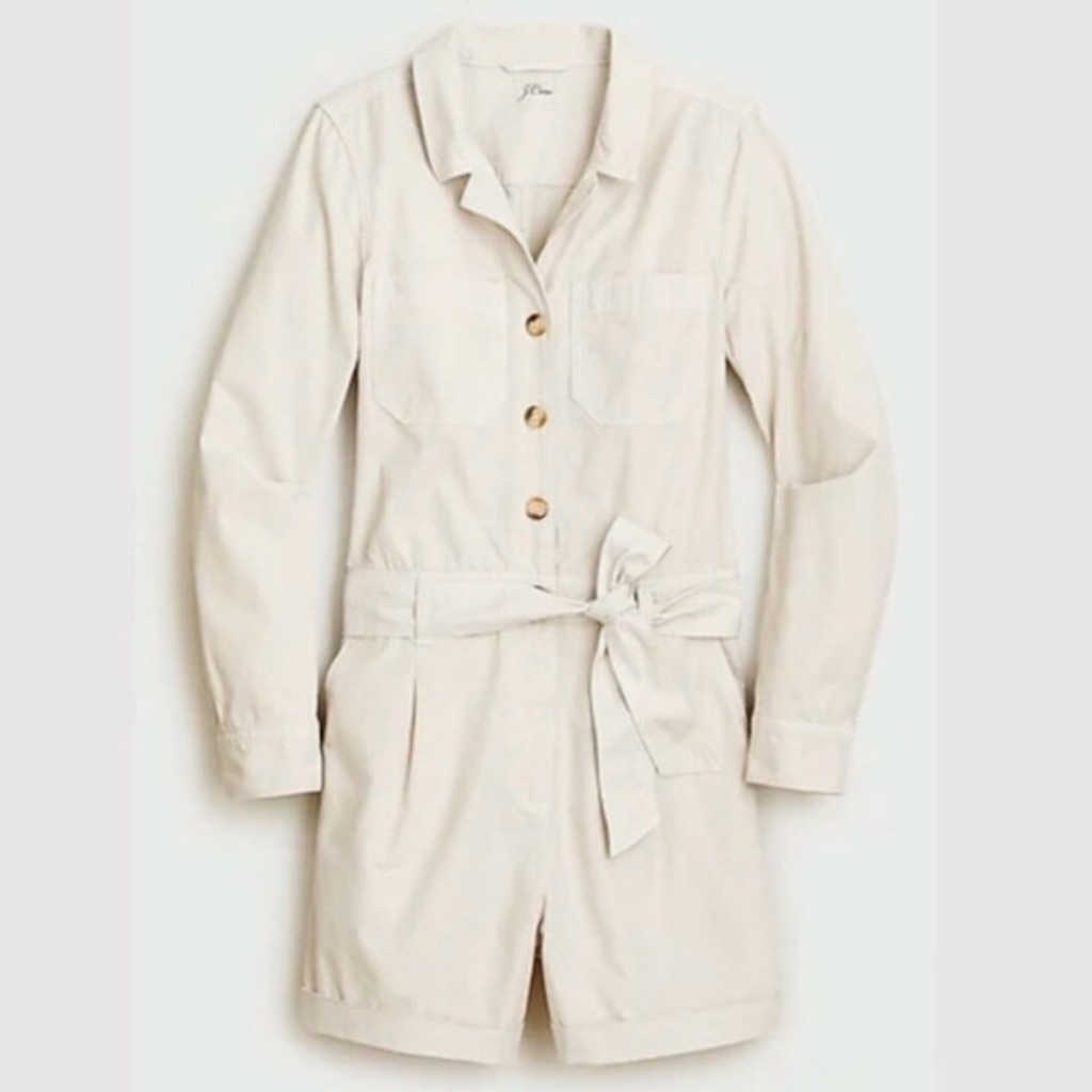 J. Crew Foundry Utility Cream Belted Jumpsuit Romper